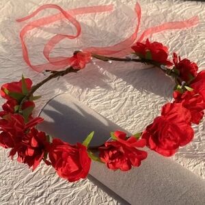beautiful red rose flower head band